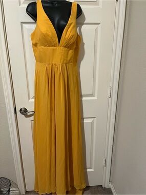 Mustard Yellow V-Neck Chiffon Maxi Dress